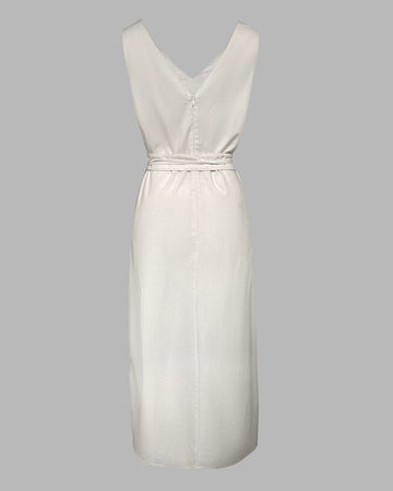 V Neck Sleeveless Tied Detail Casual Dress With Pockets